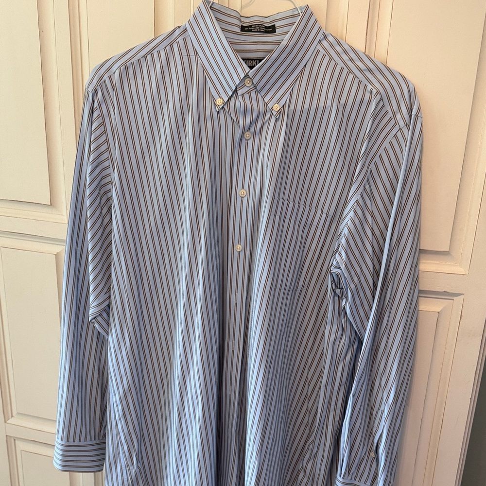 Blue with brown & cream striped dress shirt